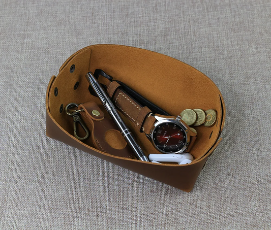 Display of Brown Leather Valet Tray Medium