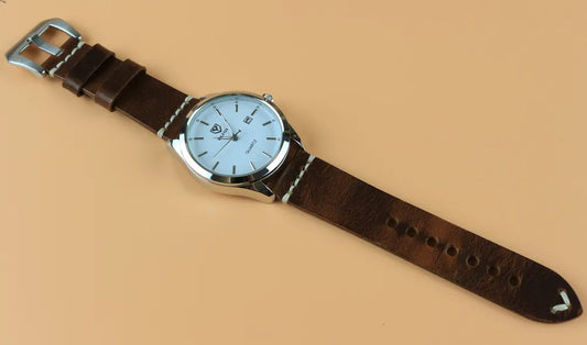 Quick Release Brown Vintage Leather Watch Strap Contrast Stitched 20/22mm