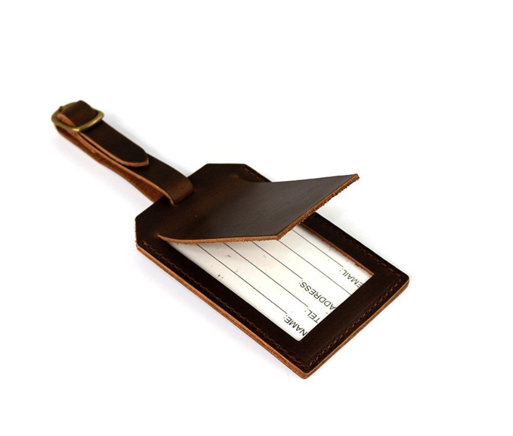 Dark Brown Leather Luggage Tag
