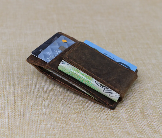 Money Clip Card Holder Distressed Brown Leather