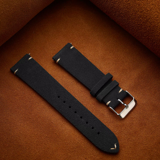 Black Suede Leather Watch Strap