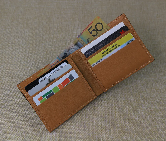 Display of Billfold Pebbled Leather Wallet Mens Two Tone