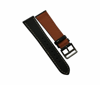 Quick Release Black Epsom Leather Watch Strap Contrast Stitch 20/22mm
