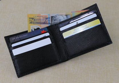 Mens Bifold Wallet Black Pebbled Leather