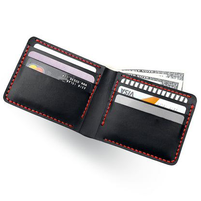 Handmade Black Bifold Leather Wallet Filled