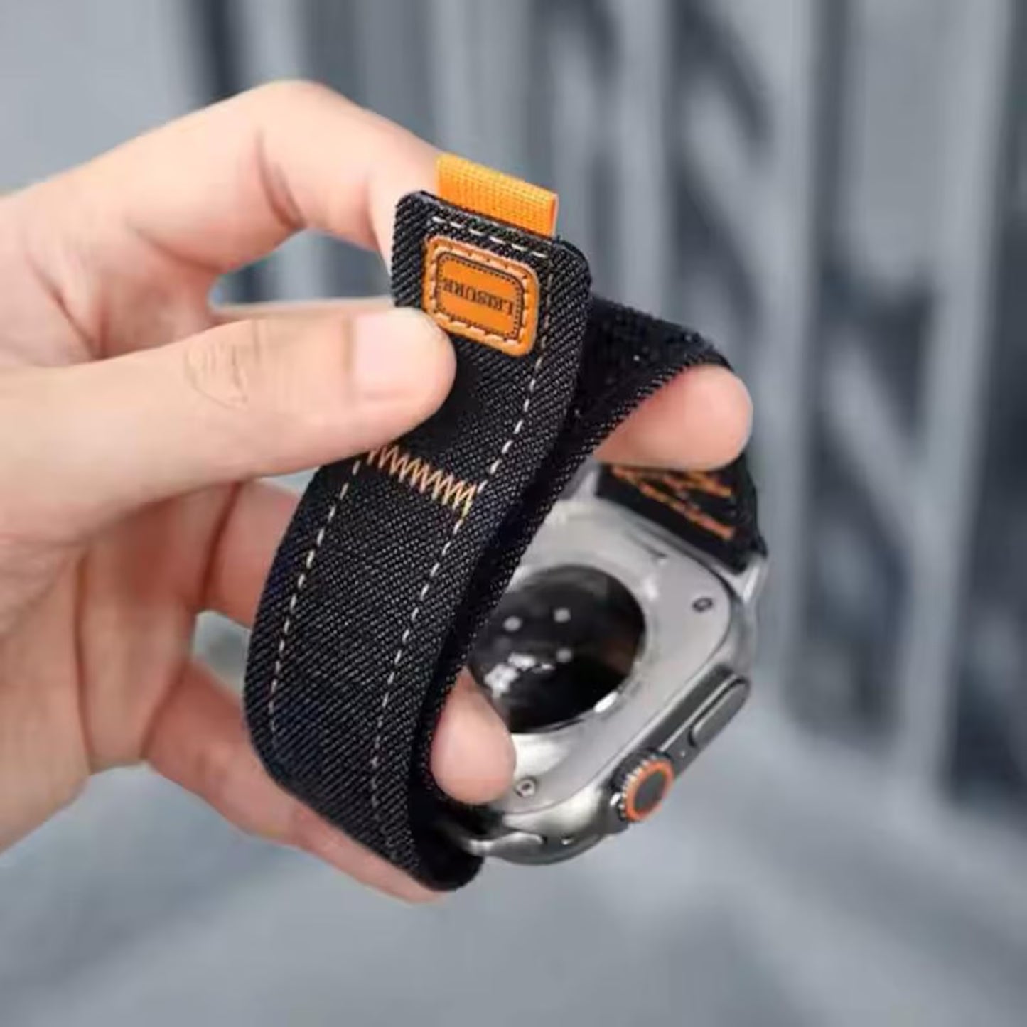 Black Velcro Denim Apple Watch Band