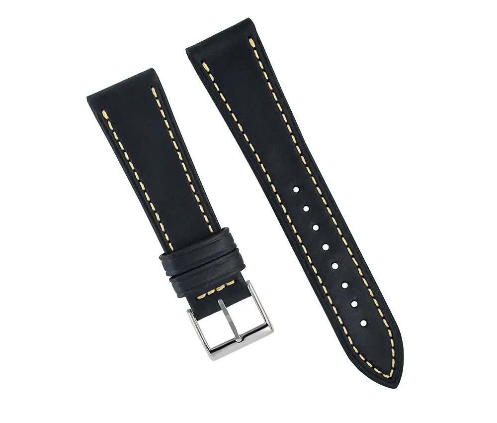 Quick Release Black Leather Watch Strap