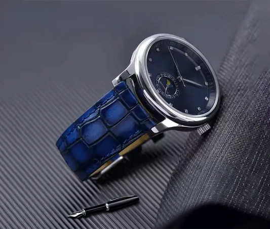 Blue Crocodile Leather Watch Strap