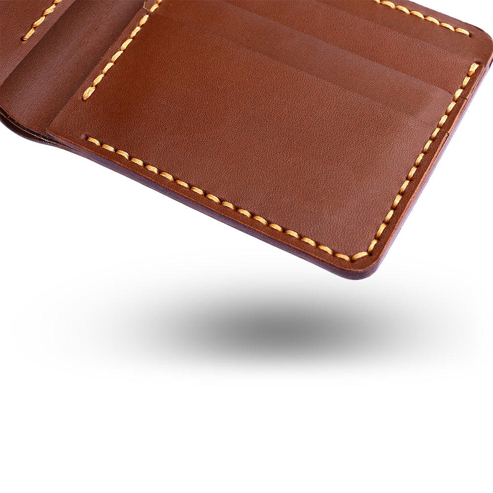 Handmade Brown Bifold Wallet Floating