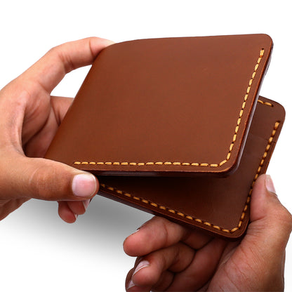Handmade Brown Bifold Wallet With Hands