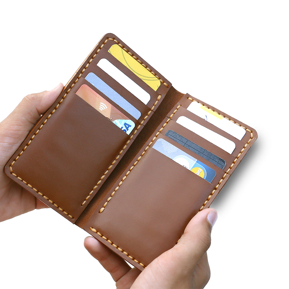 Brown Handmade Long Wallet Opened In Hand