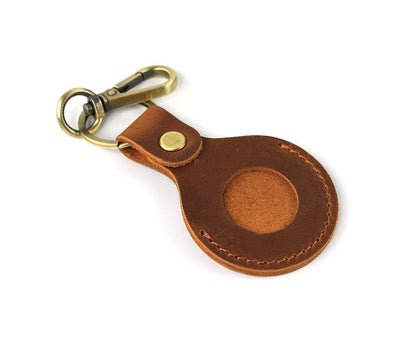 Brown Leather AirTag Case Keychain