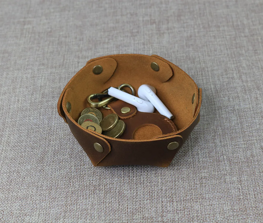 Display of Brown Leather Valet Tray Small