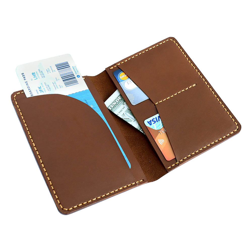 Handmade Brown Passport Holder Filled