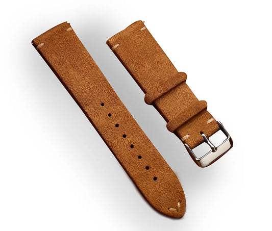 Vintage Brown Suede Leather Watch Strap With Silver Buckle And Quick Release