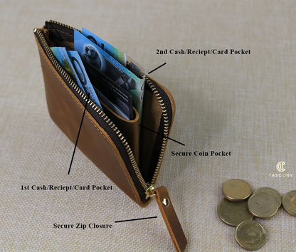 Small Brown Zip Wallet with Cash Pocket