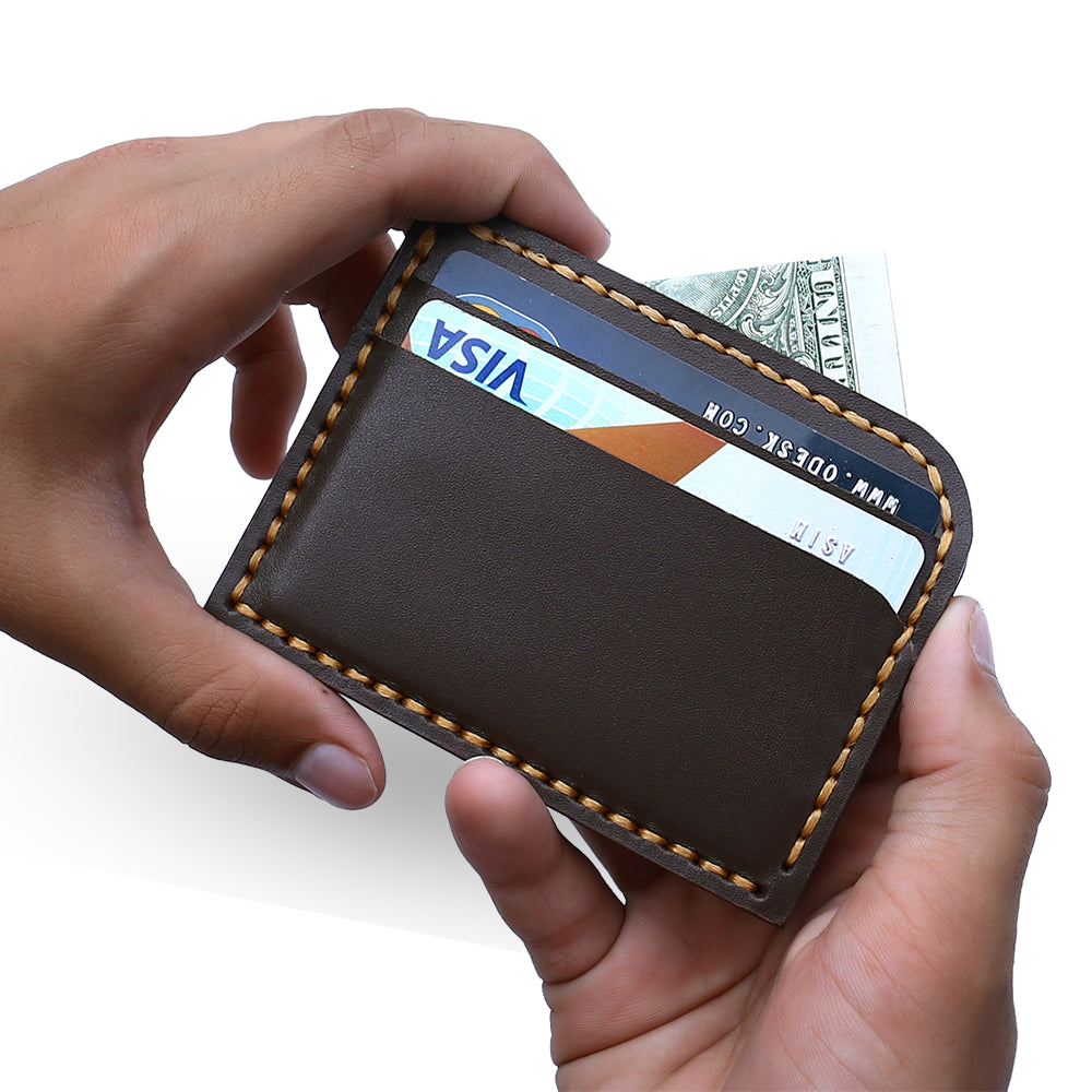 Dark Brown Handmade Card Holder Filled In Hand