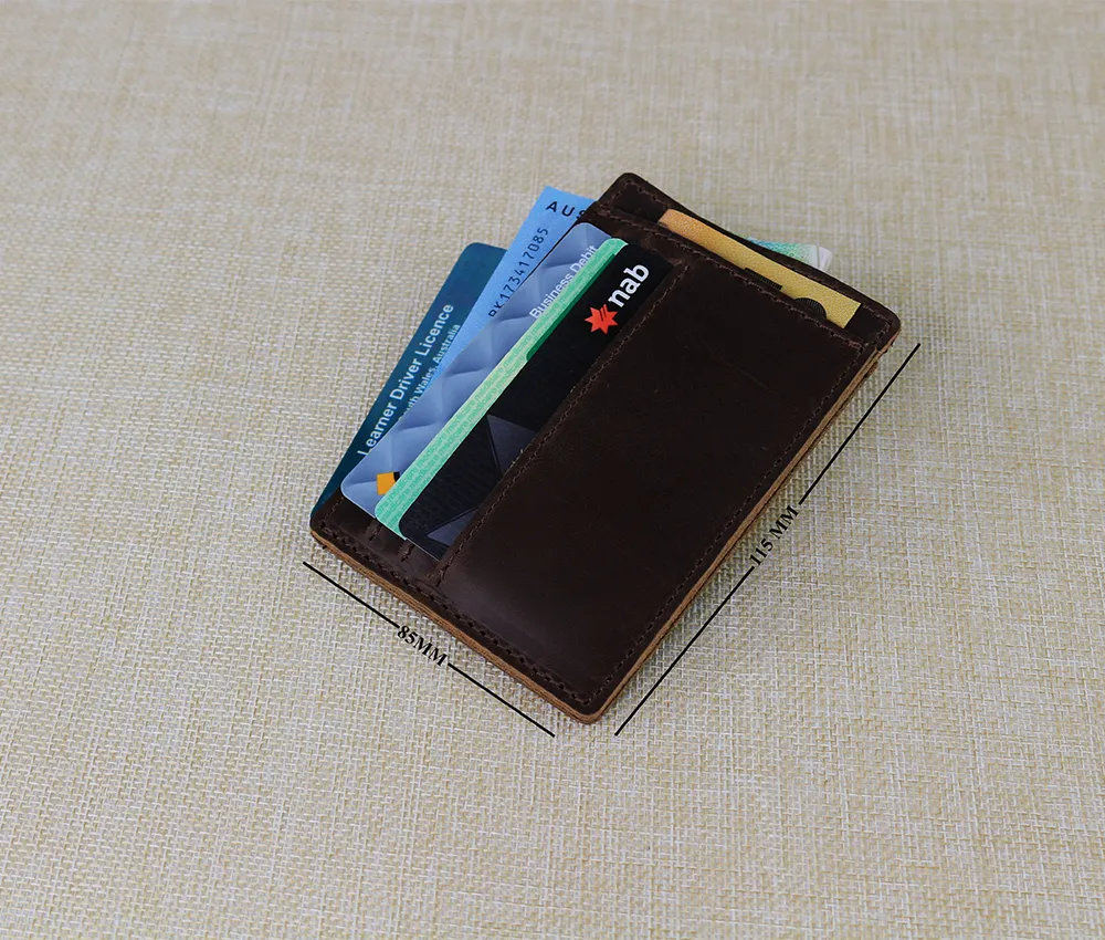 Display of Dark Brown Card Holder with Cash Pocket