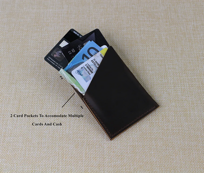 Display of Dark Brown Leather Card Sleeve