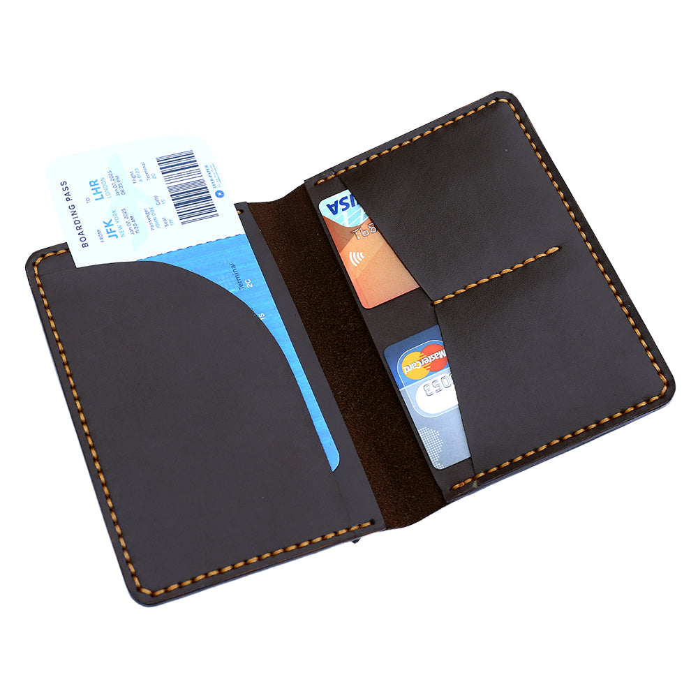 Handmade Dark Brown Passport Holder Filled