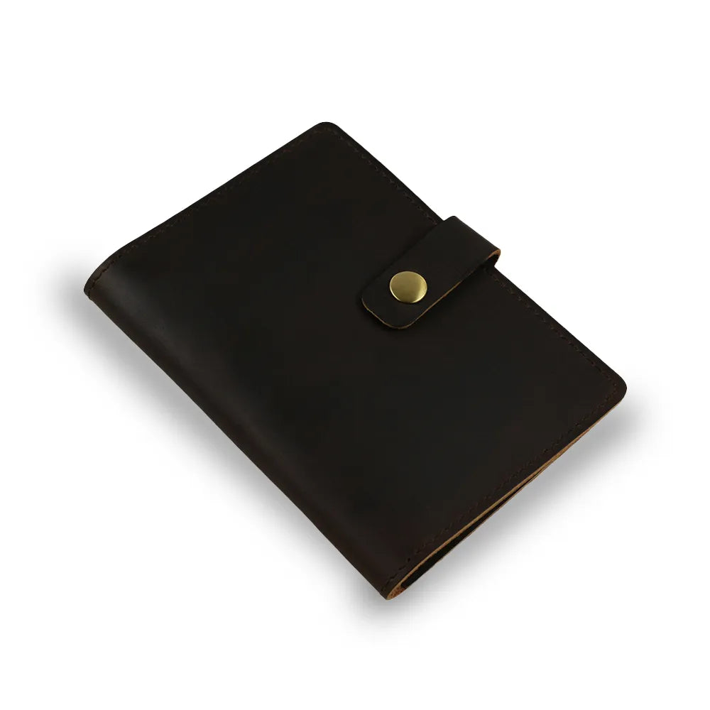 Dark Brown Passport Holder With Button Closure