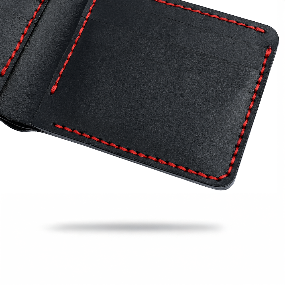 Handmade Black Bifold Leather Wallet Floating