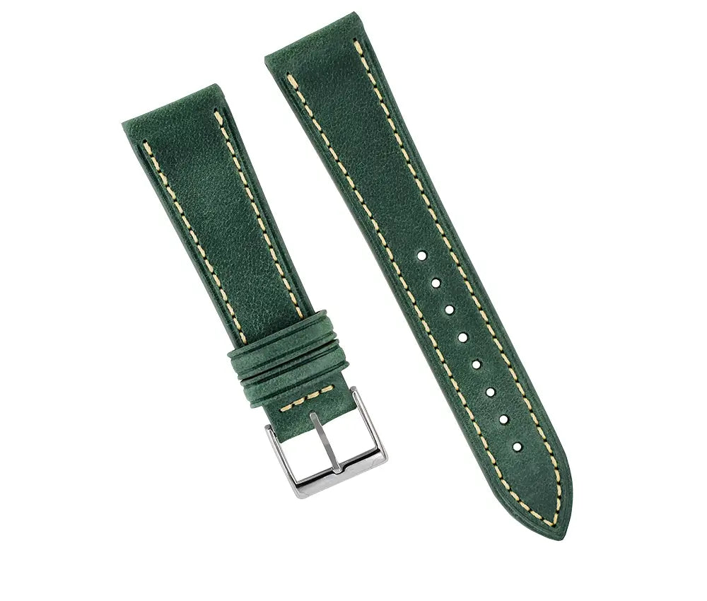 Quick Release Green Leather Watch Strap
