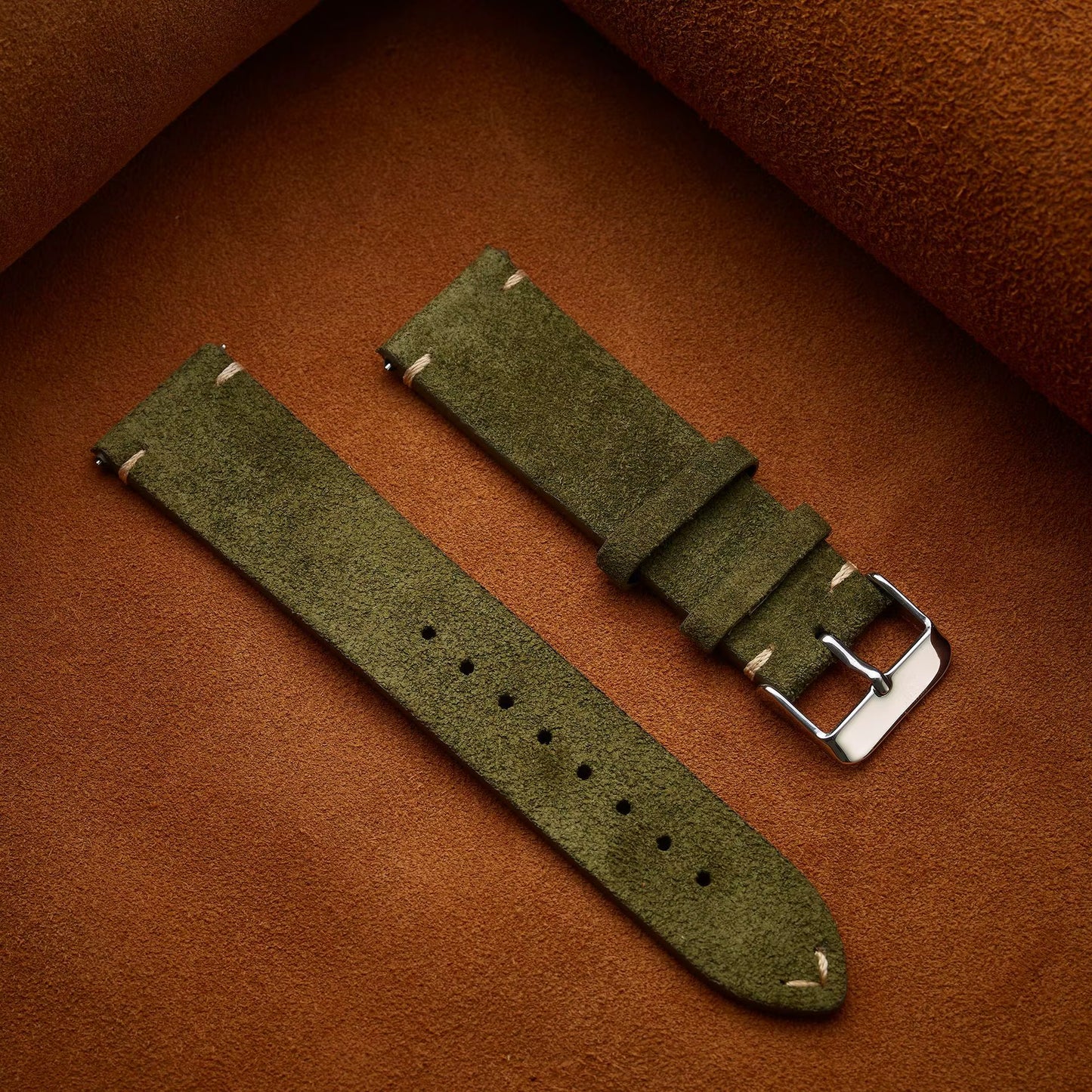 Vintage Military Green Suede Watch Strap
