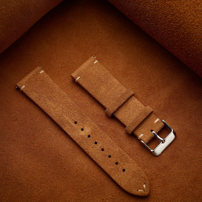 Brown Suede Leather Watch Strap Vintage With Luxury Silver Buckle