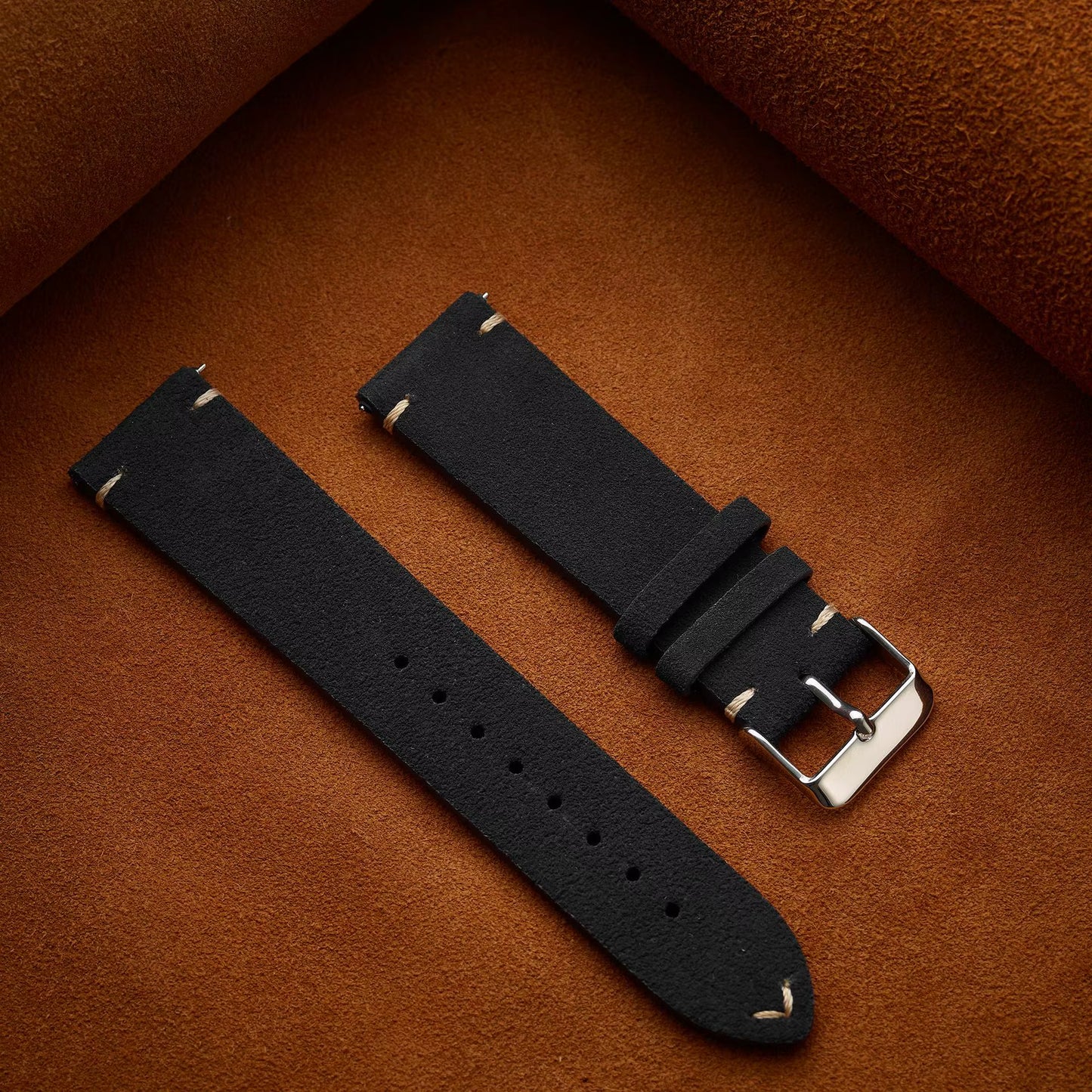 Black Suede Leather Watch Strap