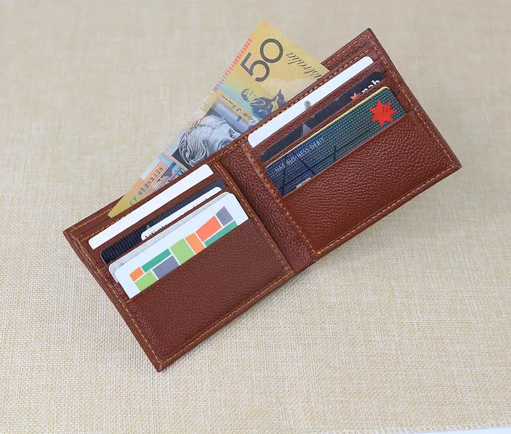Display Mens Bifold Wallet Brown Pebbled Leather