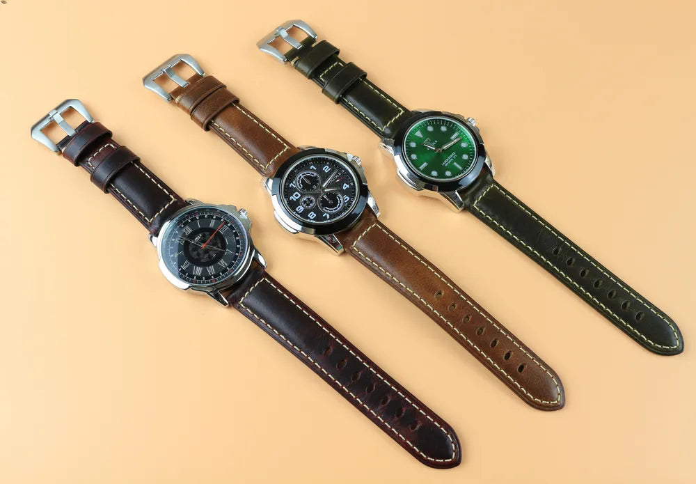 A perfect display of Brown Dark Brown and Red Waxed Leather Watch Straps