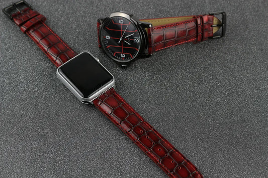 Display of Red Crocodile Leather Apple Watch Band