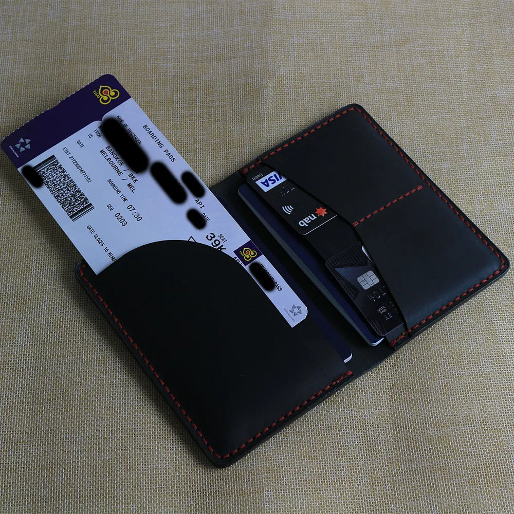 Handmade Black Leather Travel Wallet
