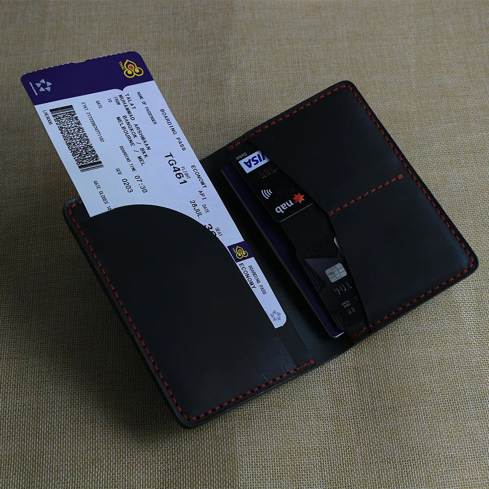Handmade Black Leather Travel Wallet