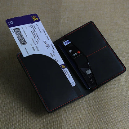 Handmade Black Leather Travel Wallet