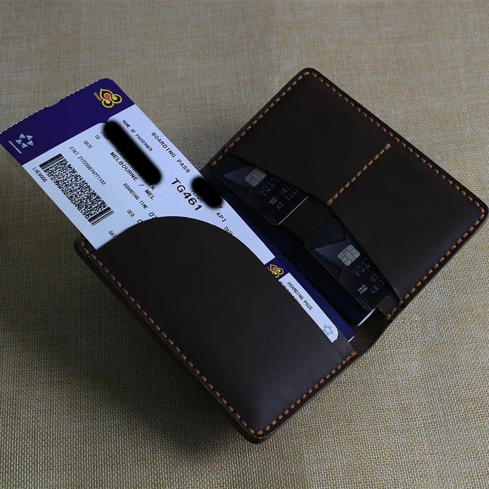 Handmade Dark Brown Leather Travel Wallet
