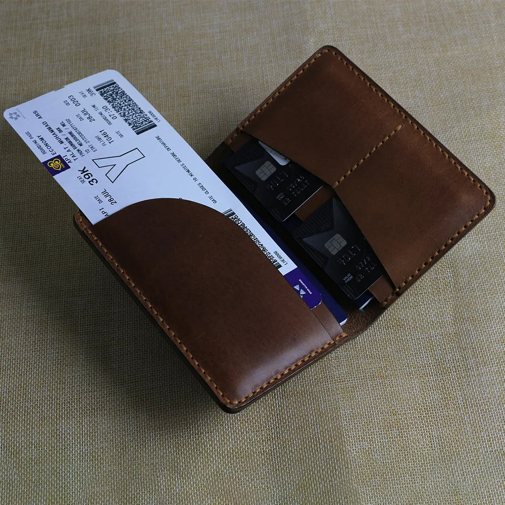 Handmade Brown Leather Travel Wallet