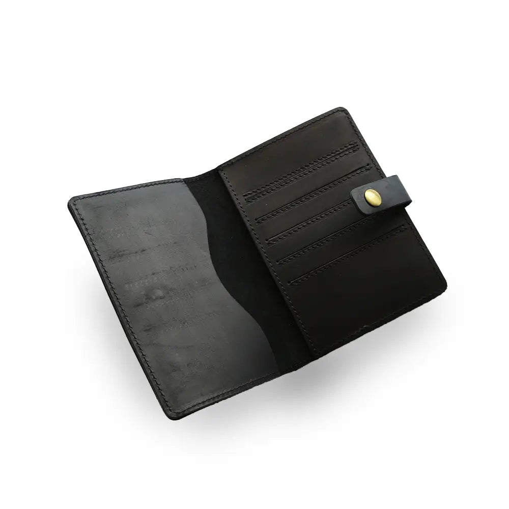 Travel Wallet Black With Button Closure