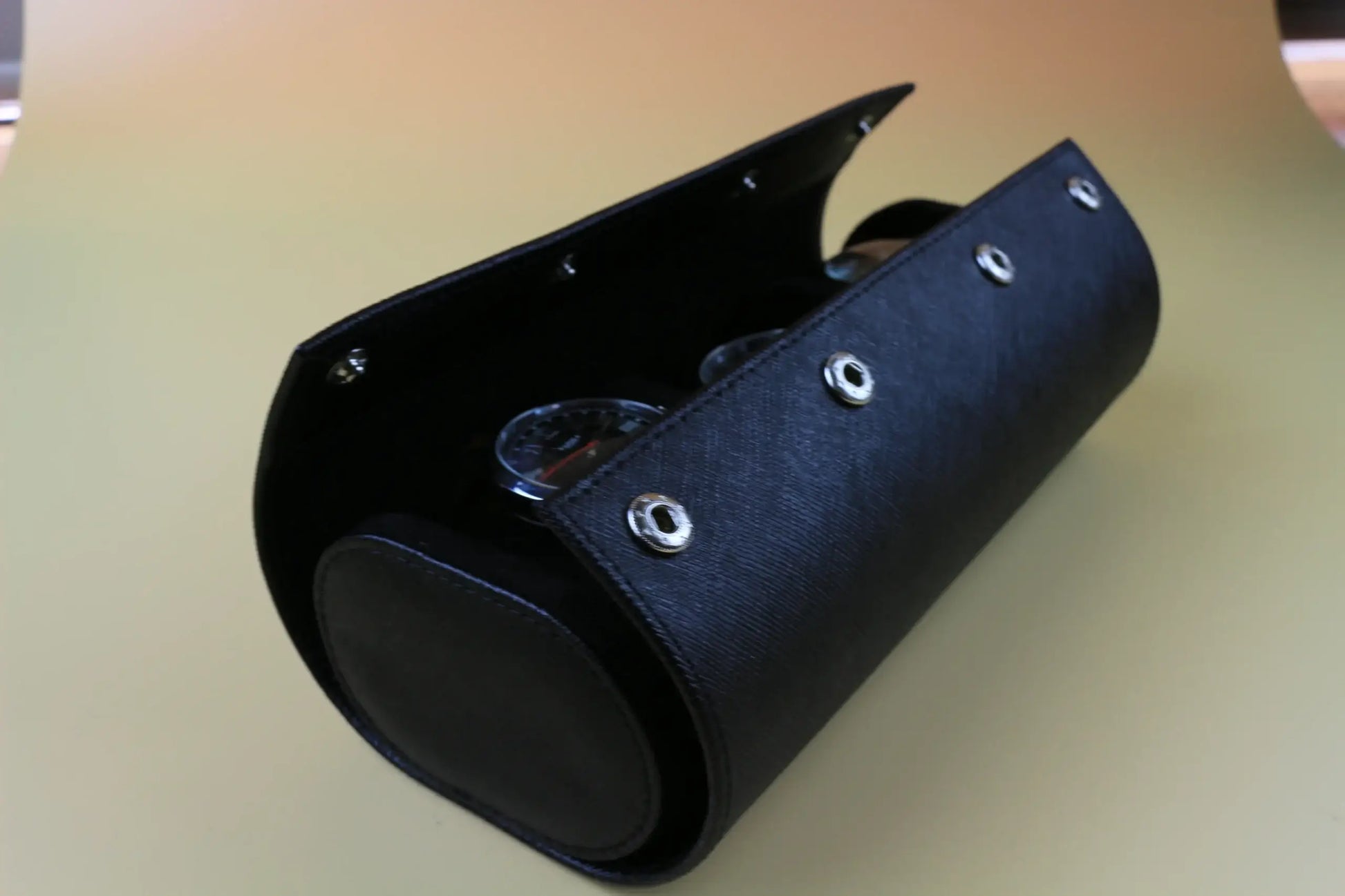 Black Saffiano Leather Watch Roll - 3 Watches