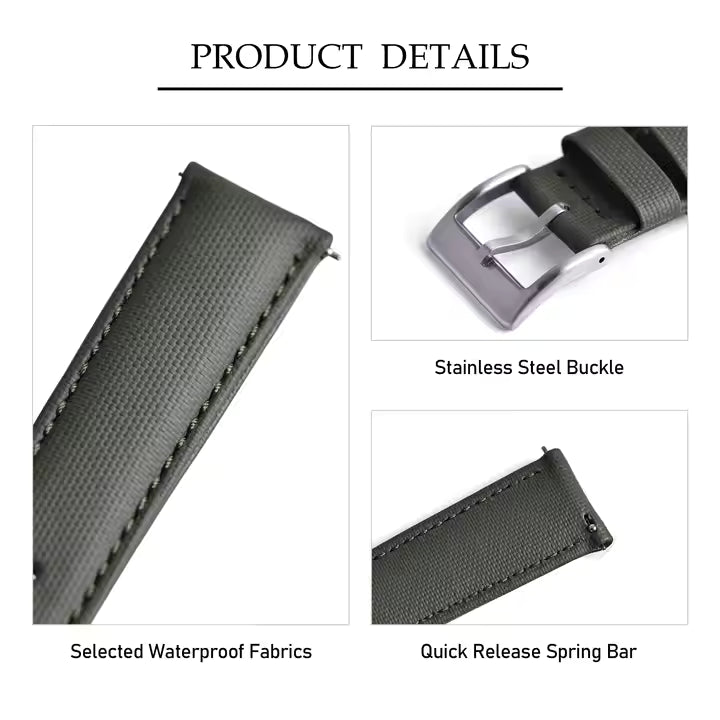Different parts of Green Sailcloth watch band