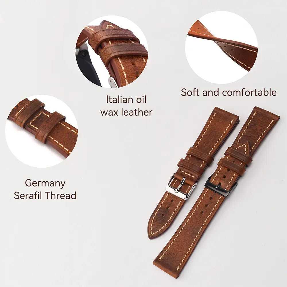 Italian Brown Leather Watch Strap detail