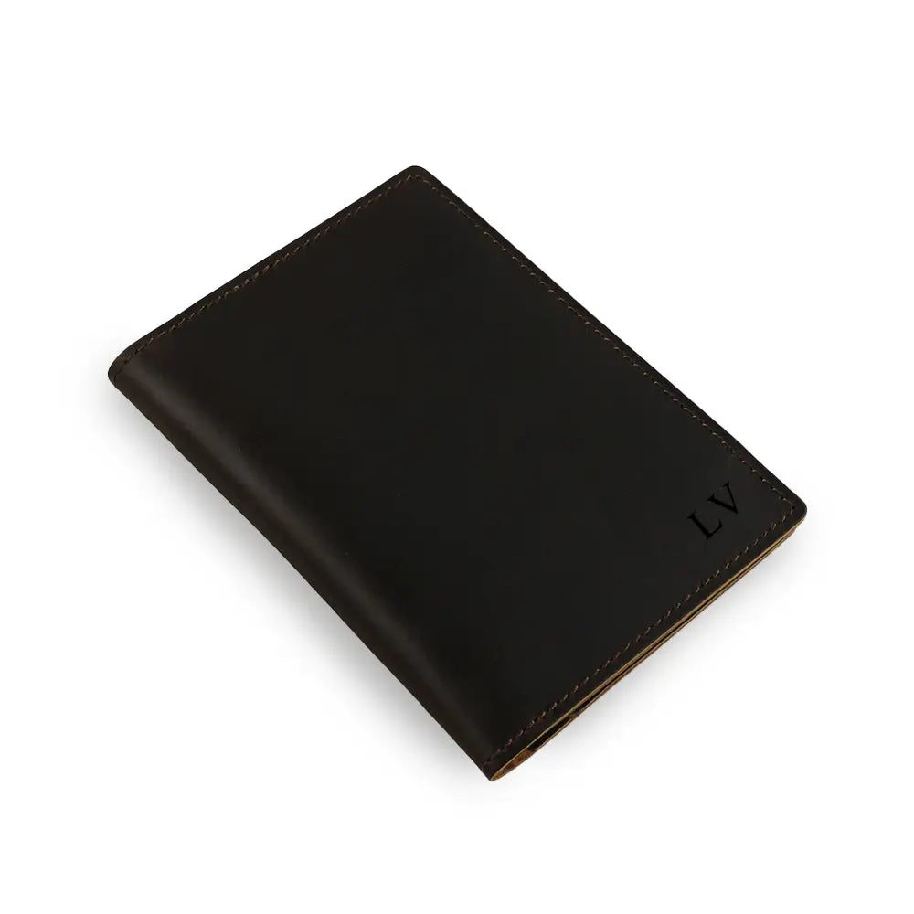 Slim Dark Brown Passport Holder Personalization