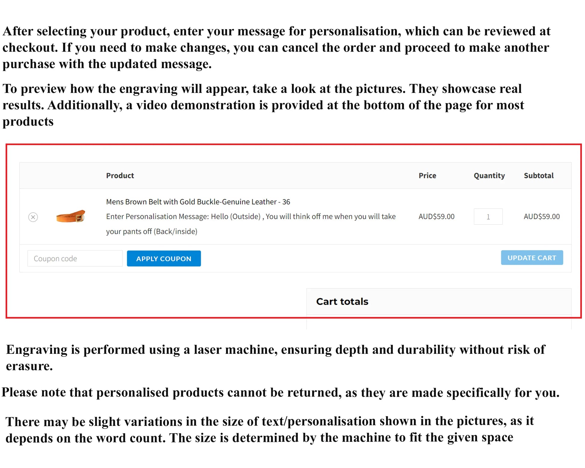 Personalistion guide for belts