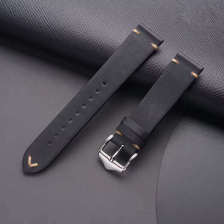Vintage Black Italian Vegetable Tan Leather Watch Strap