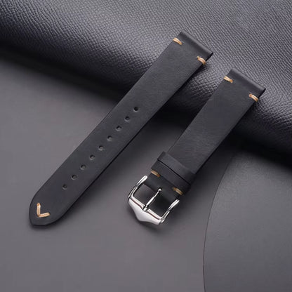 Vintage Black Italian Vegetable Tan Leather Watch Strap