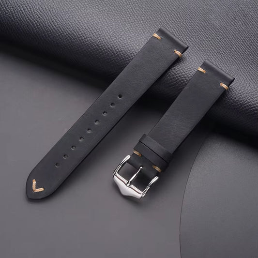 Vintage Black Italian Vegetable Tan Leather Watch Strap