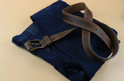 Brown Leather Belt for Men with jeans