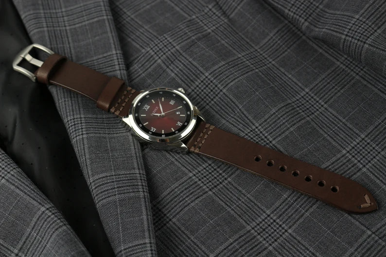 Dark Brown Italian Vegetable Tanned Leather Watch Strap