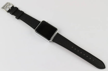 Display of Black Epsom Leather Apple Watch Band